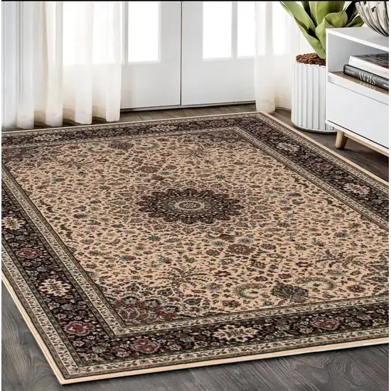 Ivory And Black Oriental Area Rug Photo 1