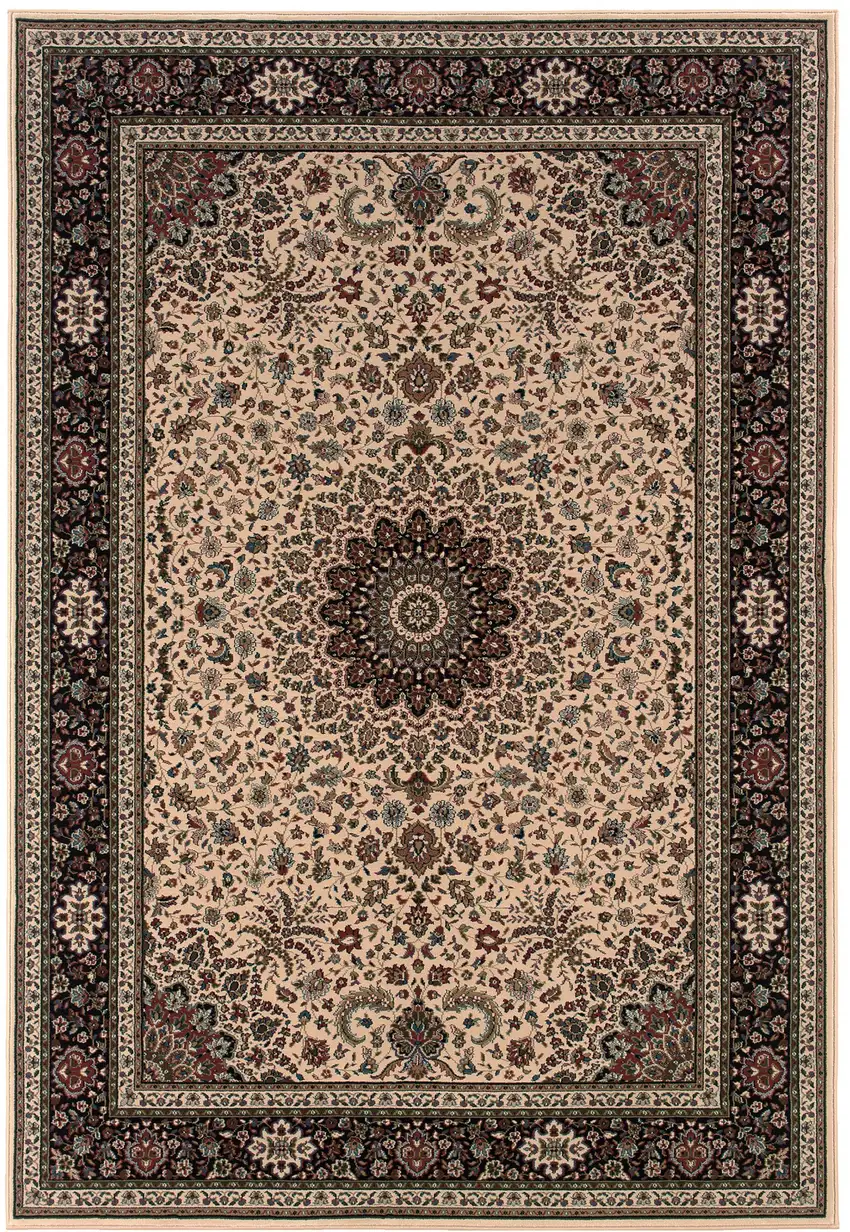 Ivory And Black Oriental Area Rug Photo 2