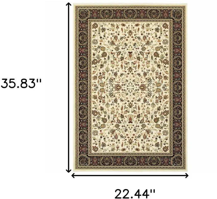 Ivory And Black Oriental Power Loom Stain Resistant Area Rug Photo 7