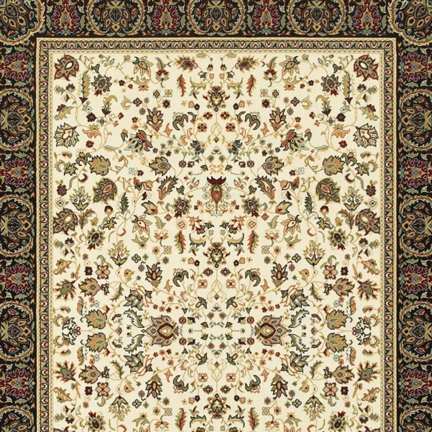 Ivory And Black Oriental Power Loom Stain Resistant Area Rug Photo 4