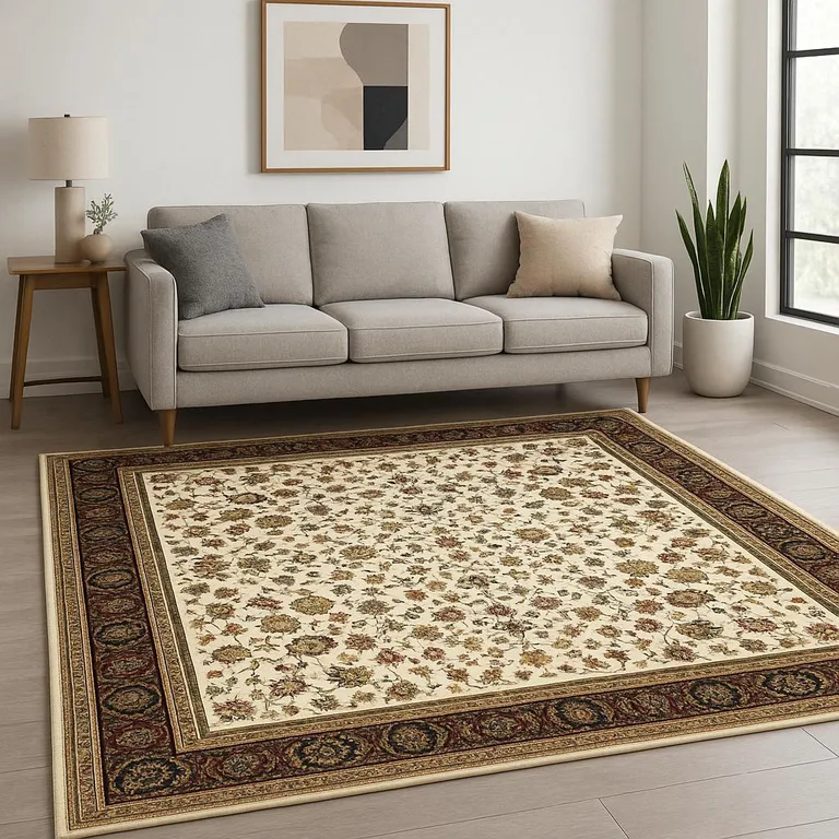 Ivory And Black Oriental Power Loom Stain Resistant Area Rug Photo 5