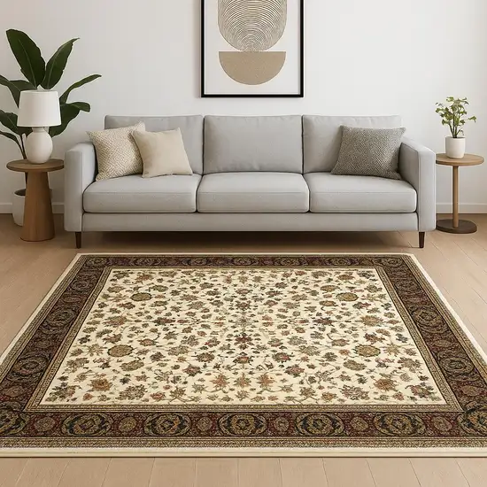 6' X 9' Ivory And Black Oriental Power Loom Stain Resistant Area Rug Photo 1