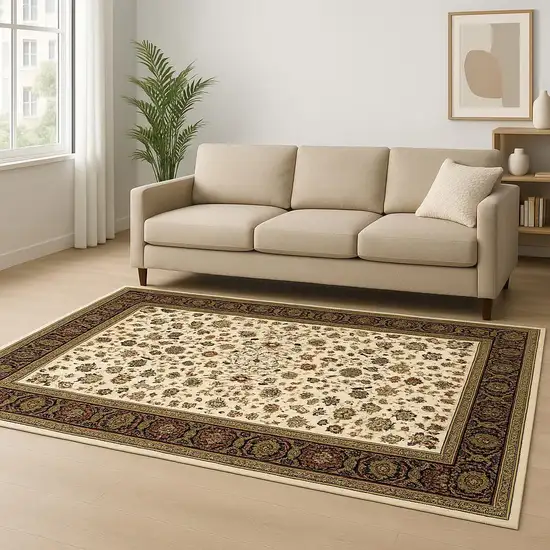 Ivory And Black Oriental Power Loom Stain Resistant Area Rug Photo 1