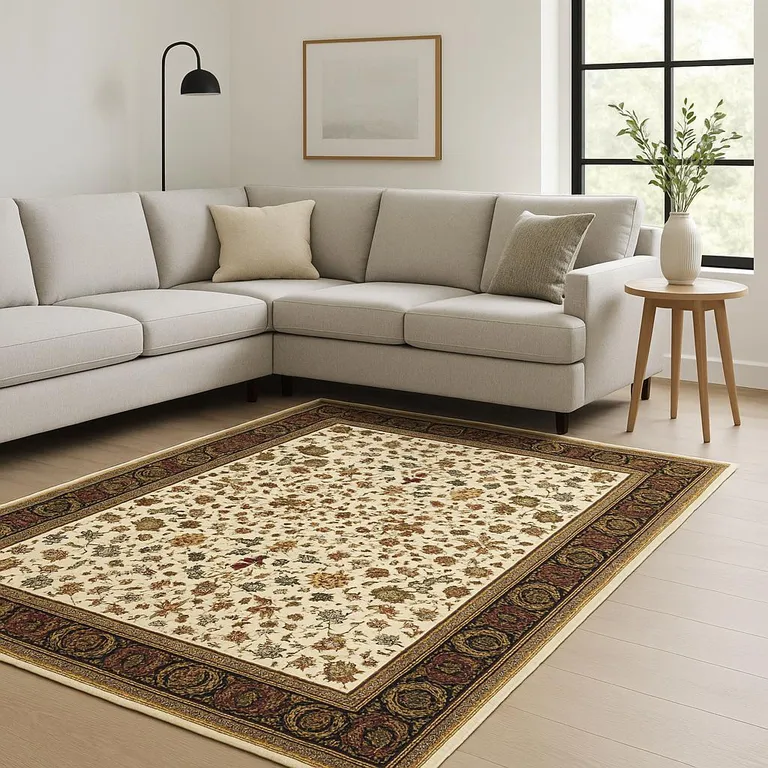 Ivory And Black Oriental Power Loom Stain Resistant Area Rug Photo 5