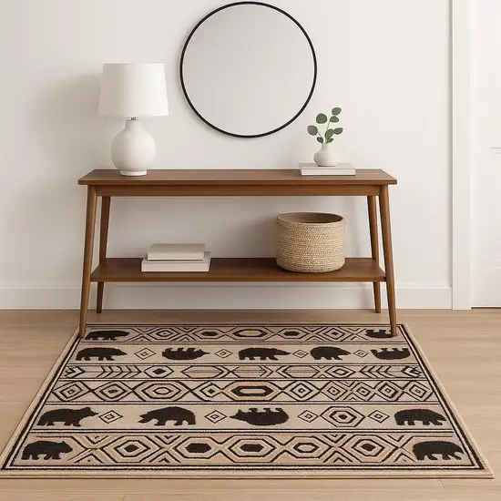 Ivory And Black Southwestern Power Loom Stain Resistant Area Rug Photo 1