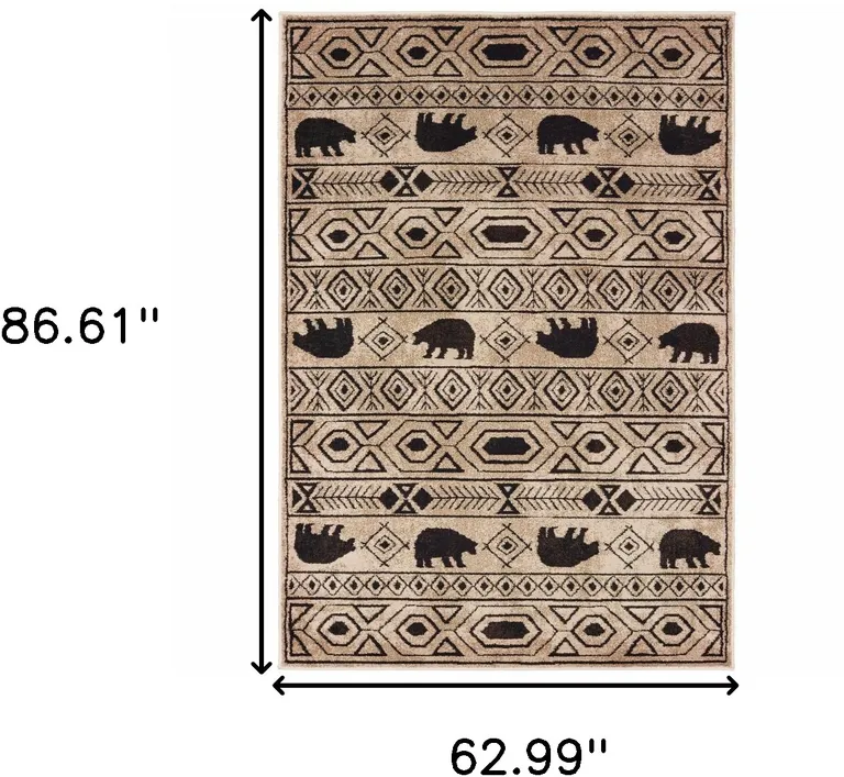Ivory And Black Southwestern Power Loom Stain Resistant Area Rug Photo 4