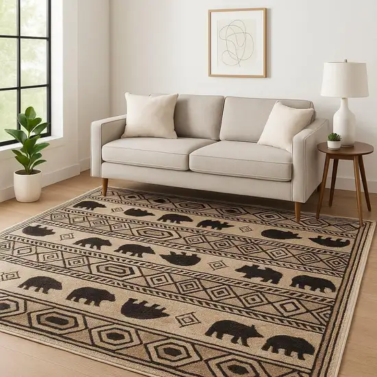 Ivory And Black Southwestern Power Loom Stain Resistant Area Rug Photo 1