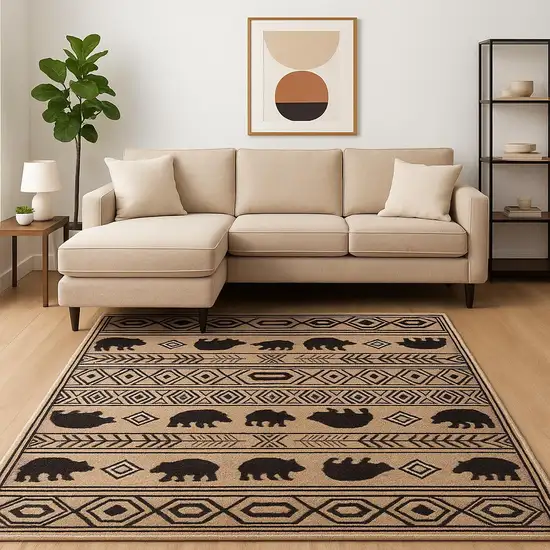 8' X 10' Ivory And Black Southwestern Power Loom Stain Resistant Area Rug Photo 1