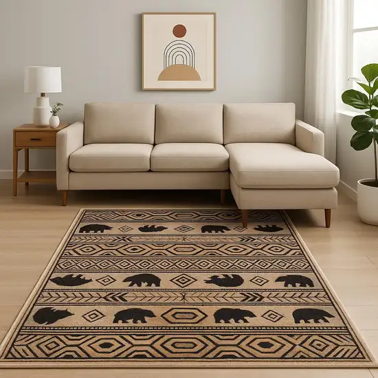 Ivory And Black Southwestern Power Loom Stain Resistant Area Rug Photo 1