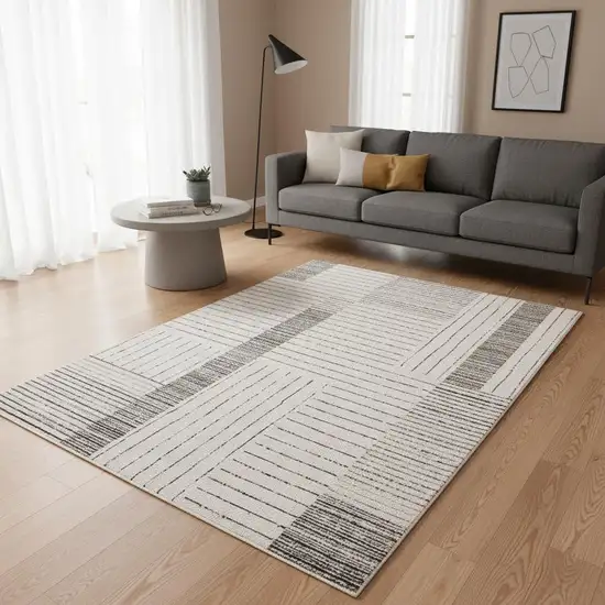 Ivory And Black Striped Area Rug Photo 3