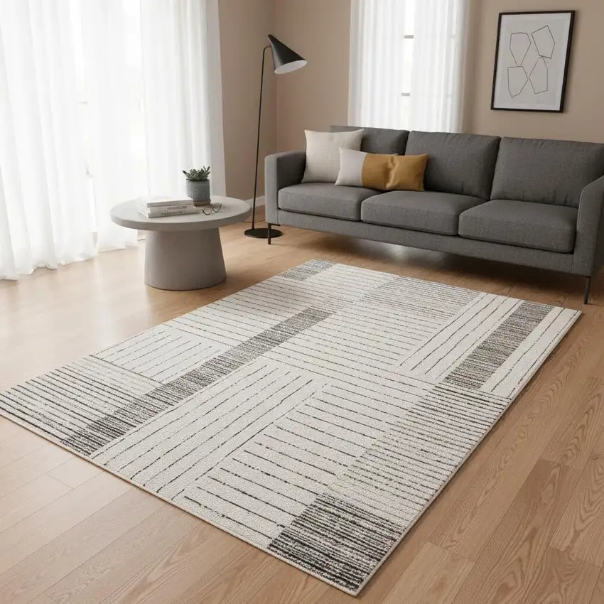 Ivory And Black Striped Area Rug Photo 3