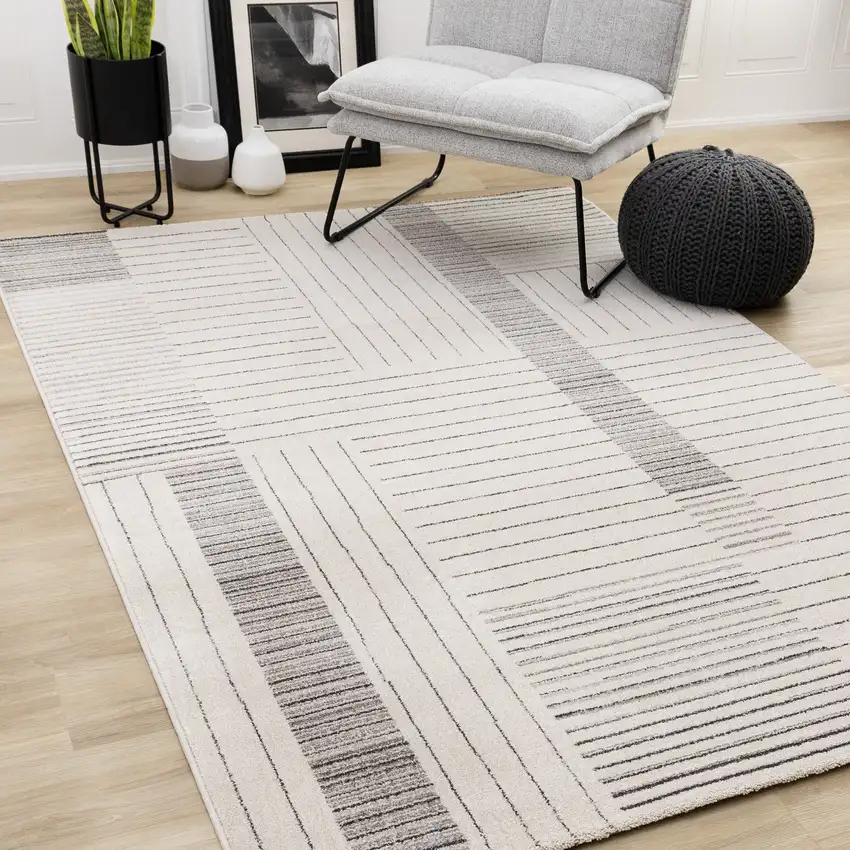 Ivory And Black Striped Area Rug Photo 6