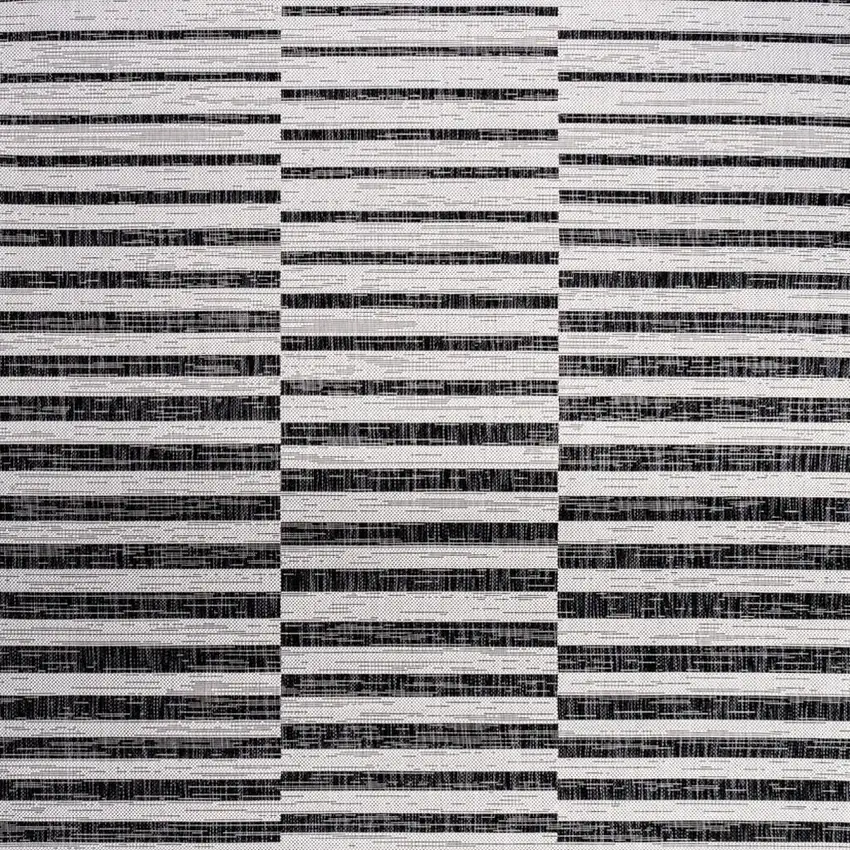 Ivory And Black Striped Indoor Outdoor Area Rug Photo 5