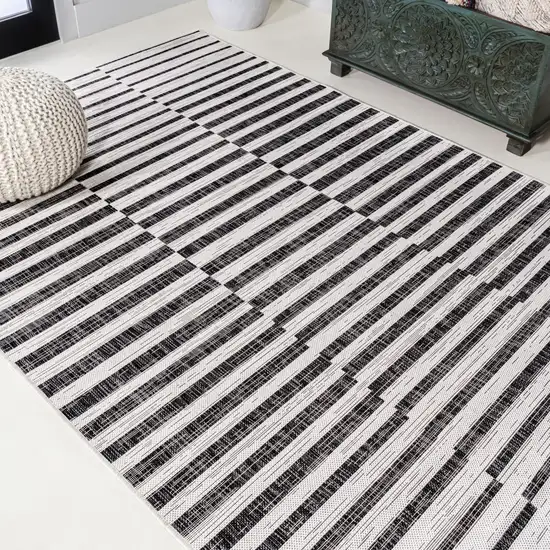Ivory And Black Striped Indoor Outdoor Area Rug Photo 9