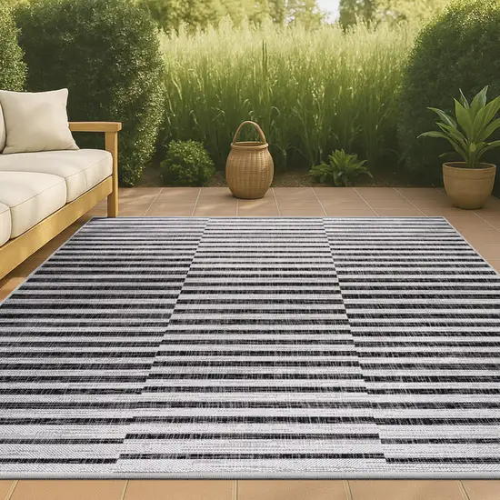 Ivory And Black Striped Indoor Outdoor Area Rug Photo 6