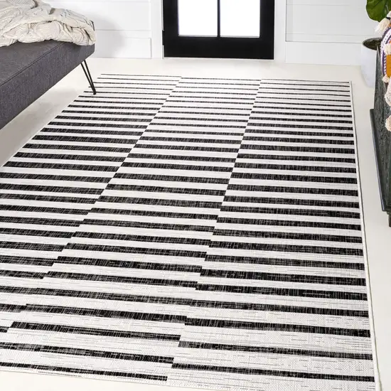 Ivory And Black Striped Indoor Outdoor Area Rug Photo 7
