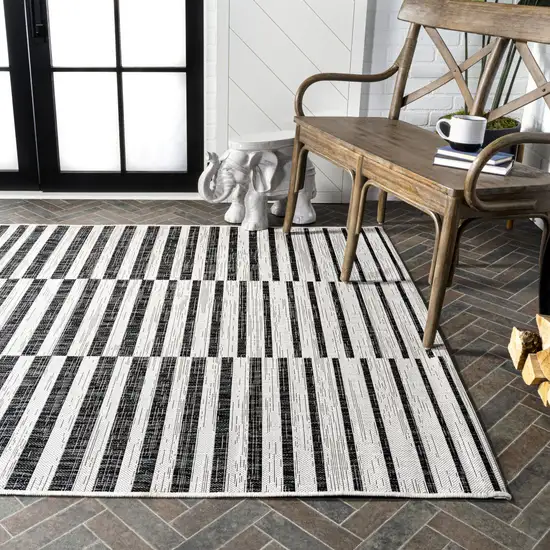 Ivory And Black Striped Indoor Outdoor Area Rug Photo 9