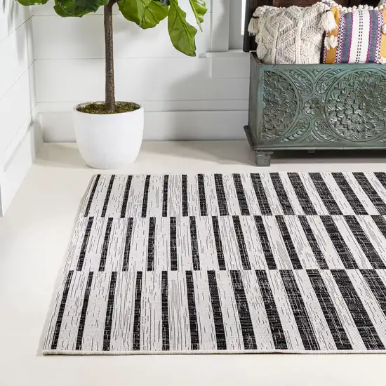 Ivory And Black Striped Indoor Outdoor Area Rug Photo 6