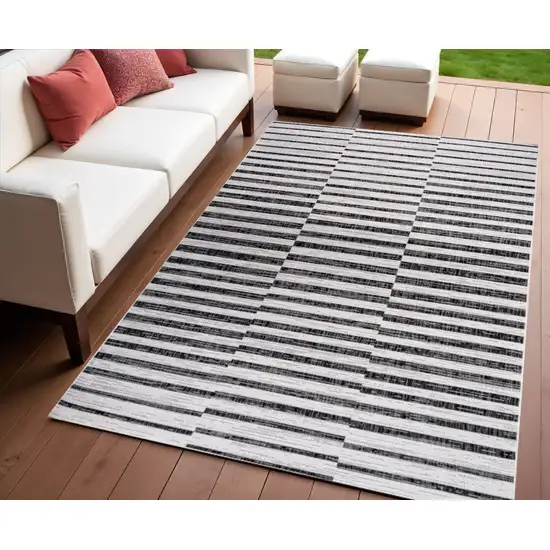 Ivory And Black Striped Indoor Outdoor Area Rug Photo 1