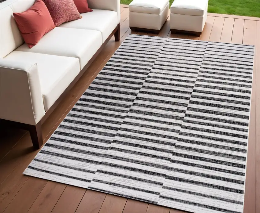 Ivory And Black Striped Indoor Outdoor Area Rug Photo 1