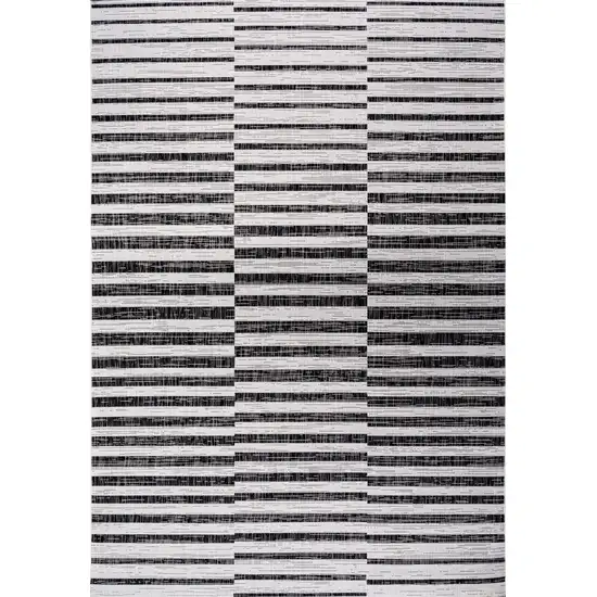 Ivory And Black Striped Indoor Outdoor Area Rug Photo 4