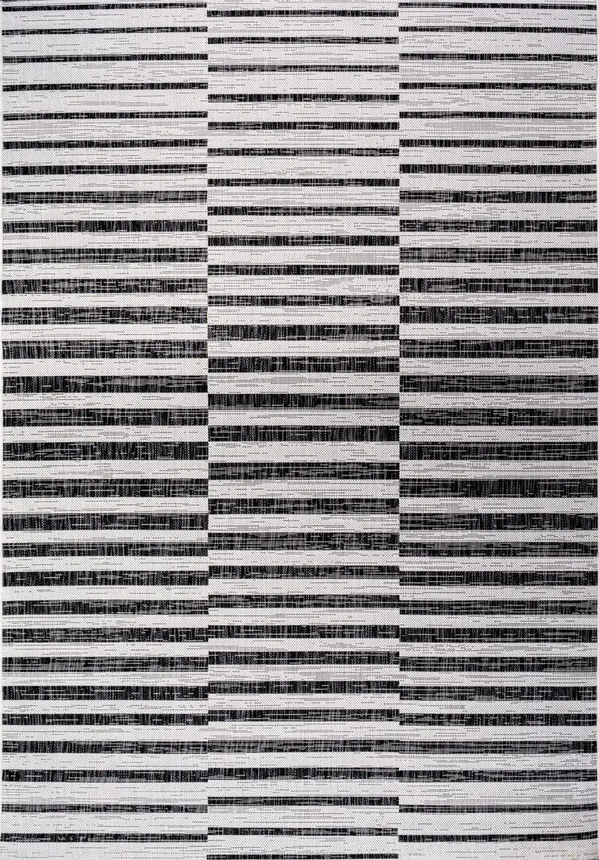 Ivory And Black Striped Indoor Outdoor Area Rug Photo 4