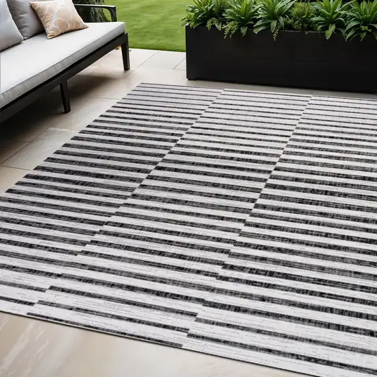 Ivory And Black Striped Indoor Outdoor Area Rug Photo 1