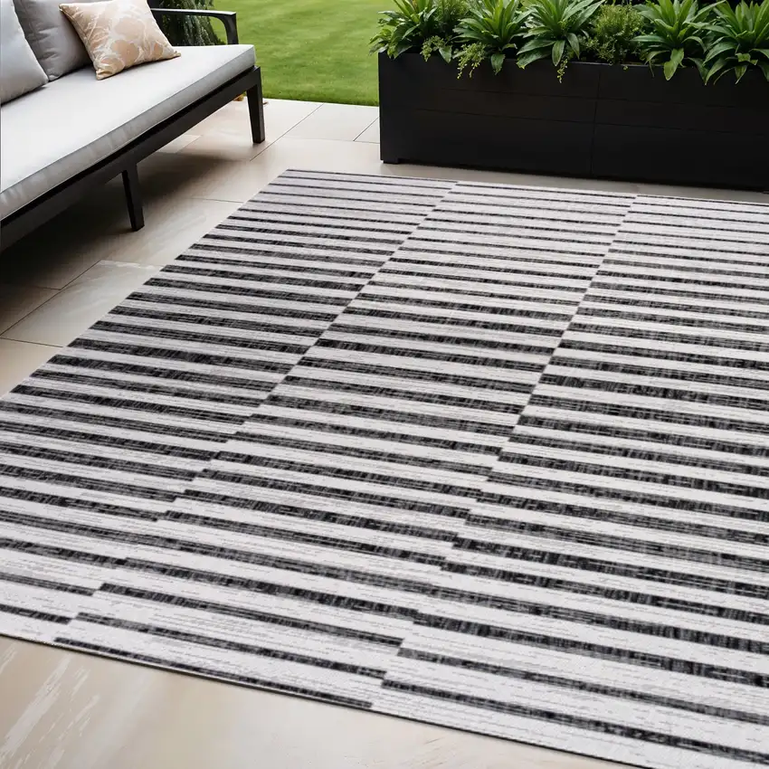 Ivory And Black Striped Indoor Outdoor Area Rug Photo 1
