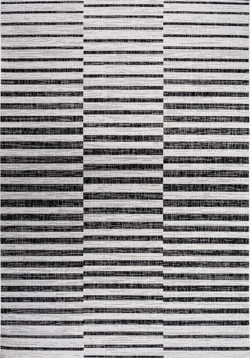 Ivory And Black Striped Indoor Outdoor Area Rug Photo 2