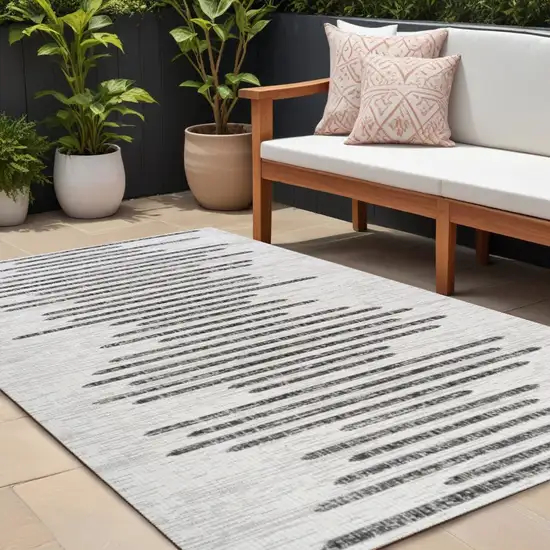 Ivory And Black Striped Indoor Outdoor Area Rug Photo 1