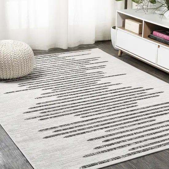 Ivory And Black Striped Indoor Outdoor Area Rug Photo 3