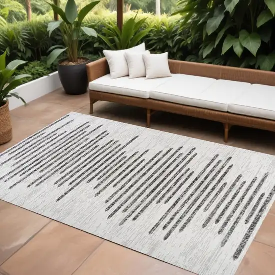 Ivory And Black Striped Indoor Outdoor Area Rug Photo 1