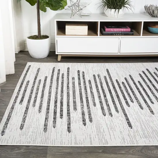 Ivory And Black Striped Indoor Outdoor Area Rug Photo 4