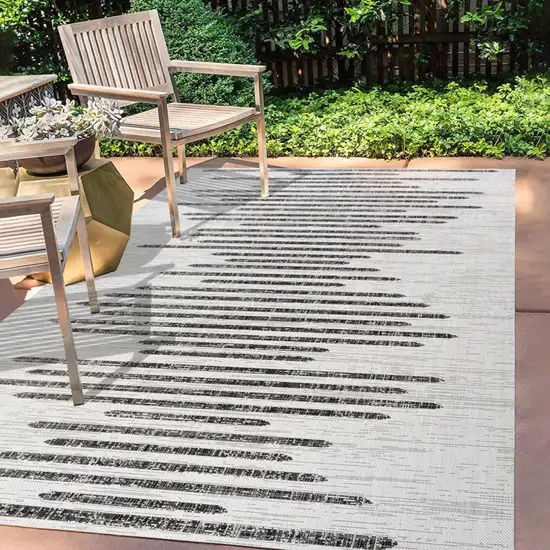 Ivory And Black Striped Indoor Outdoor Area Rug Photo 6