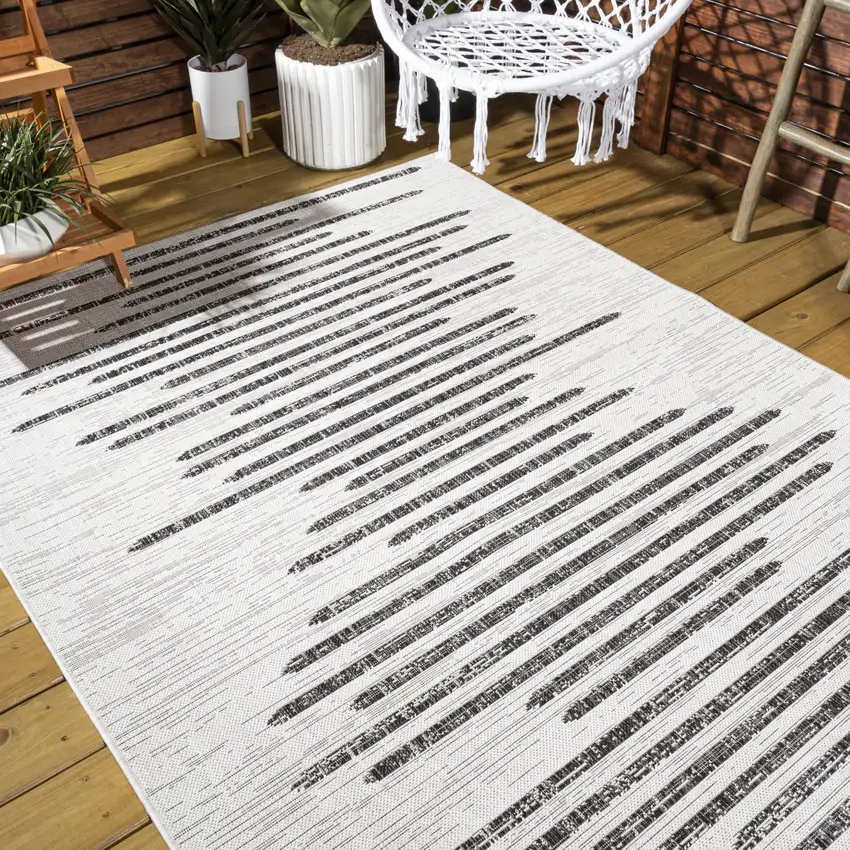 Ivory And Black Striped Indoor Outdoor Area Rug Photo 9