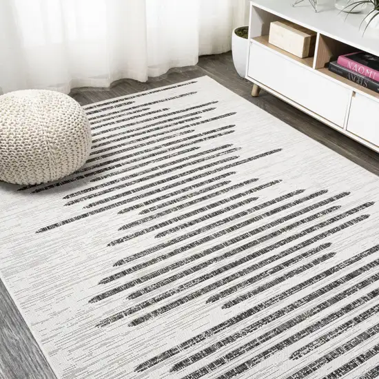 Ivory And Black Striped Indoor Outdoor Area Rug Photo 5