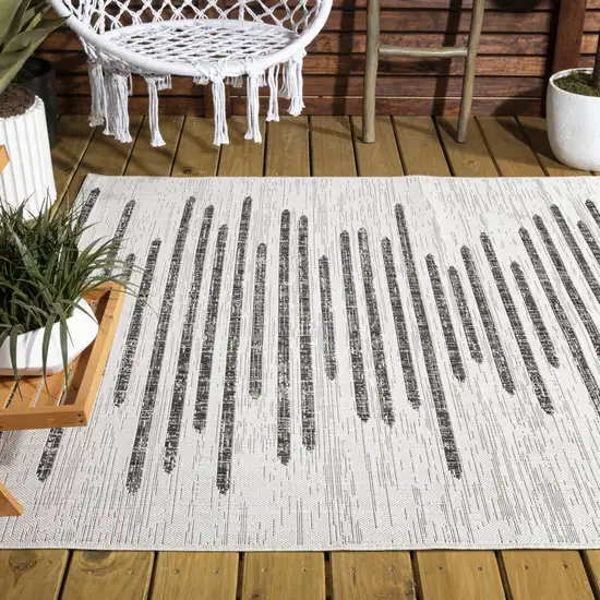 Ivory And Black Striped Indoor Outdoor Area Rug Photo 8