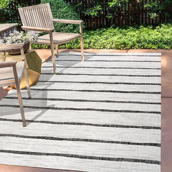 Ivory And Black Striped Indoor Outdoor Area Rug Photo 7