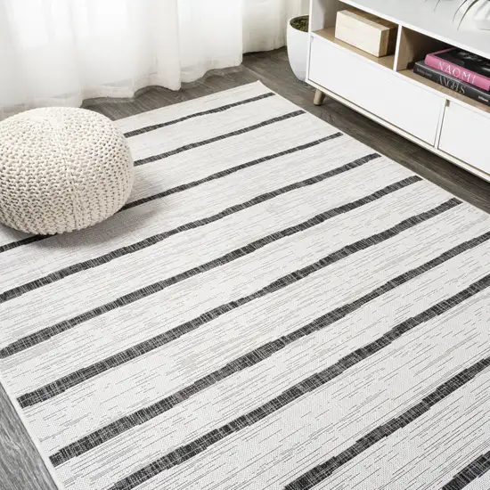 Ivory And Black Striped Indoor Outdoor Area Rug Photo 6