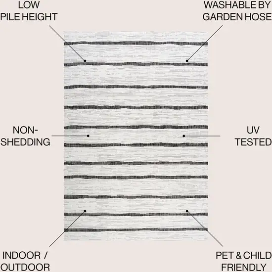 Ivory And Black Striped Indoor Outdoor Area Rug Photo 9