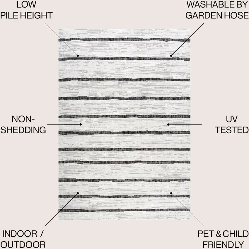 Ivory And Black Striped Indoor Outdoor Area Rug Photo 9