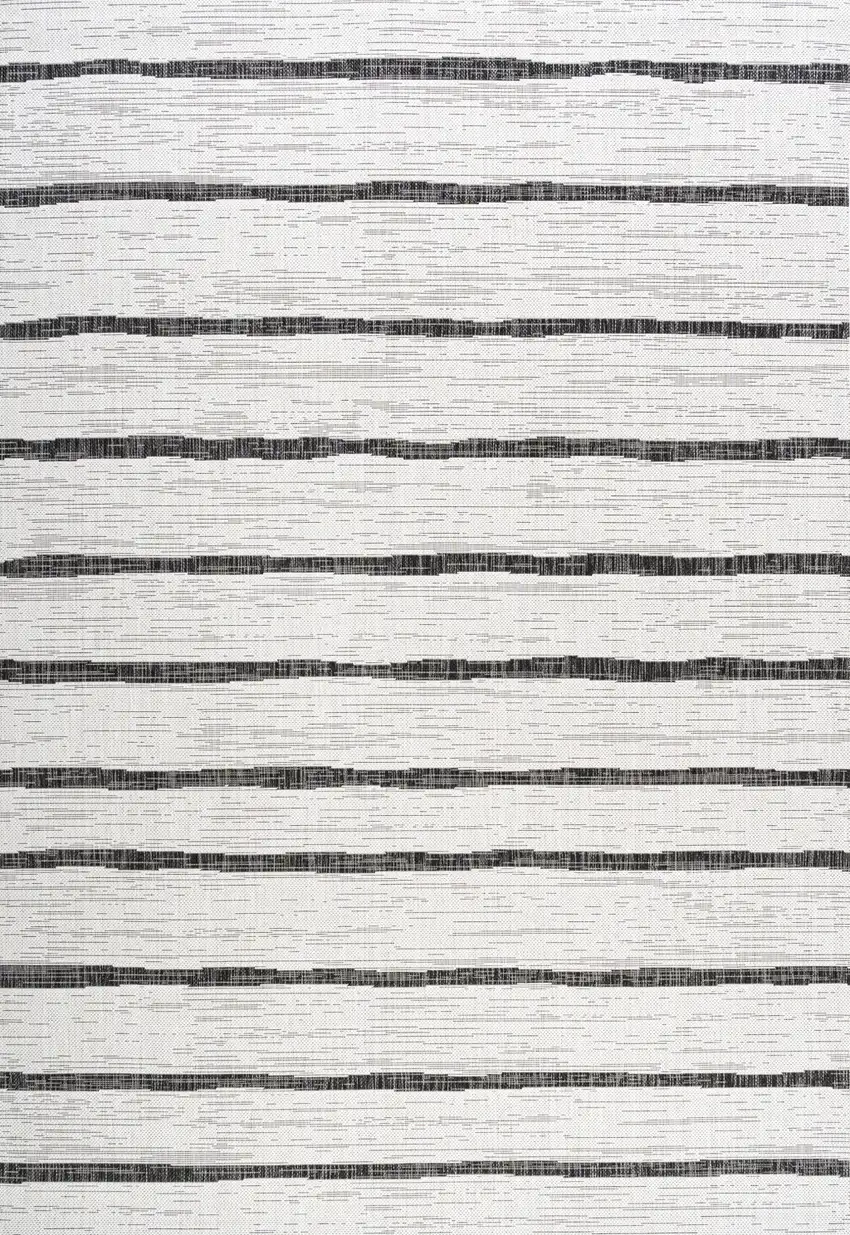 Ivory And Black Striped Indoor Outdoor Area Rug Photo 1