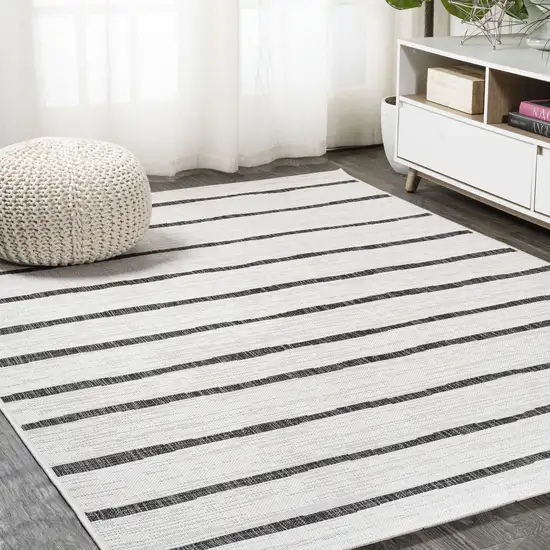 Ivory And Black Striped Indoor Outdoor Area Rug Photo 4