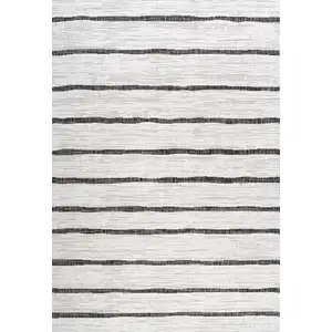 Photo of Ivory And Black Striped Indoor Outdoor Area Rug