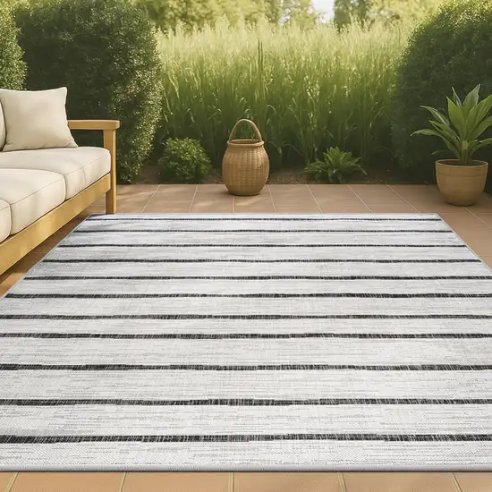 Ivory And Black Striped Indoor Outdoor Area Rug Photo 4