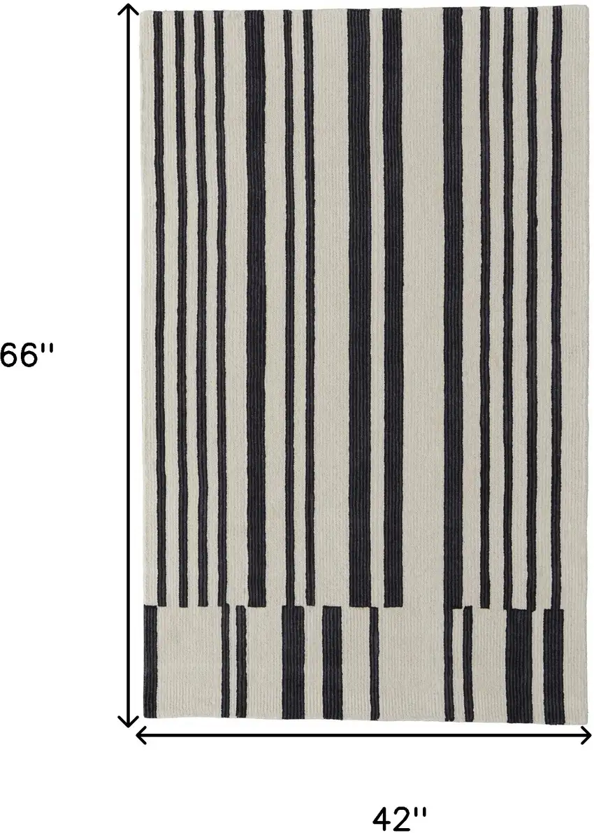 Ivory And Black Wool Abstract Tufted Handmade Area Rug Photo 10