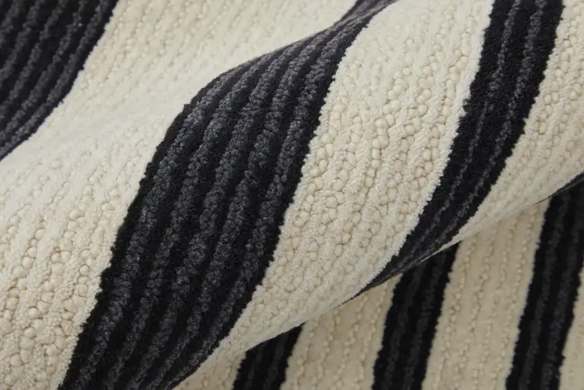Ivory And Black Wool Abstract Tufted Handmade Area Rug Photo 7