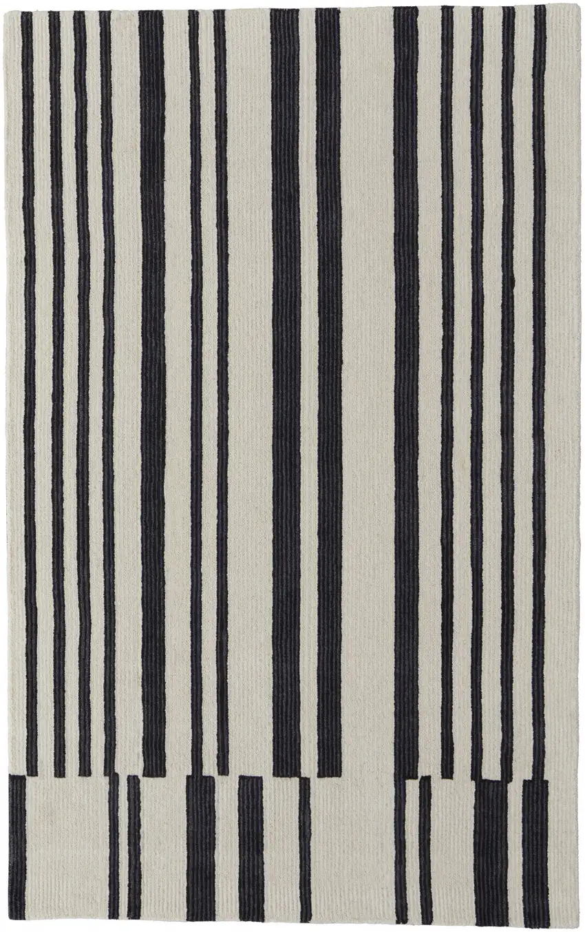 Ivory And Black Wool Abstract Tufted Handmade Area Rug Photo 8