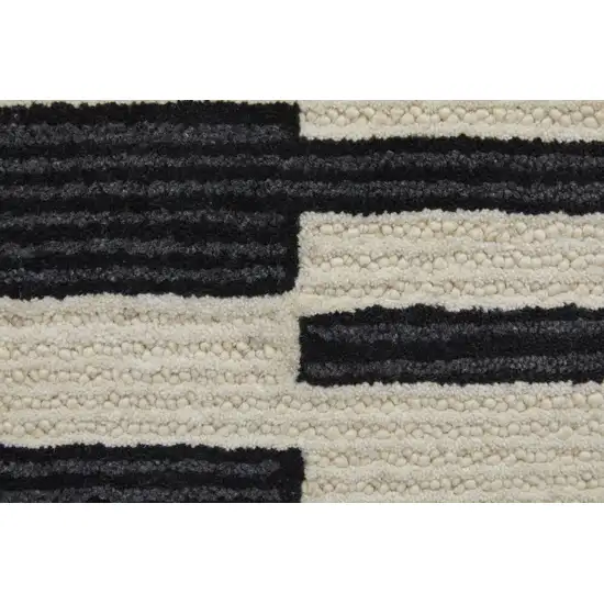 Ivory and Black Wool Abstract Hand Tufted Area Rug Photo 8