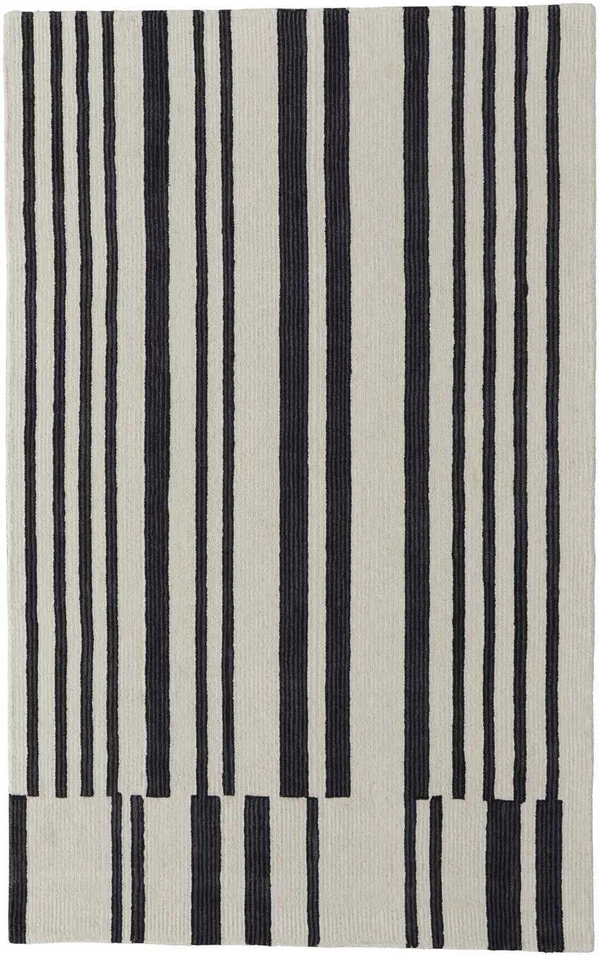 Ivory And Black Wool Abstract Tufted Handmade Area Rug Photo 1